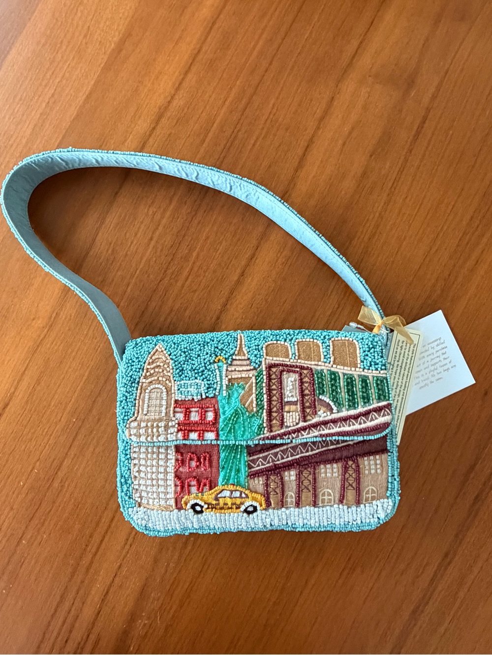 From India To You NYC Beaded Shoulder Bag Statue of Liberty Taxi NWT